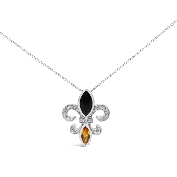 Haus of Brilliance Marquise Onyx Citrine and Diamond Fleur De Lis Necklace 18" - Picture 4 of 5